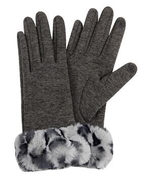 Gray Tech Gloves with Leopard Faux Fur Cuff Adult One Size NEW